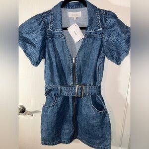 Denim Mini Dress with Belt